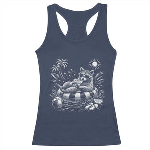 Funny Beach Vacation Trash Panda Racerback Tank Top Summer Raccoon Graphic TS12 Navy Print Your Wear