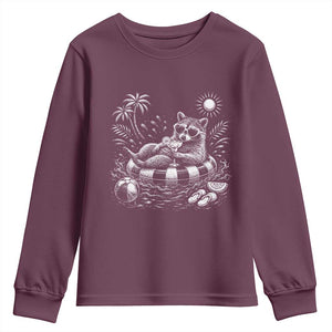 Funny Beach Vacation Trash Panda Youth Sweatshirt Summer Raccoon Graphic TS12 Maroon Print Your Wear
