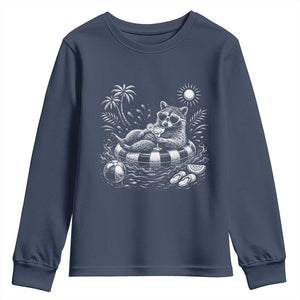 Funny Beach Vacation Trash Panda Youth Sweatshirt Summer Raccoon Graphic TS12 Navy Print Your Wear