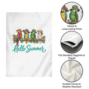Hello Summer Parrots Garden Flag Tropical Beach Vacation Graphic