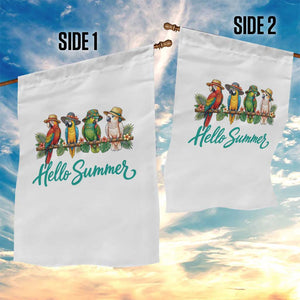 Hello Summer Parrots Garden Flag Tropical Beach Vacation Graphic