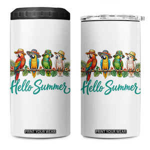 Hello Summer Parrots 4 in 1 Can Cooler Tumbler Tropical Beach Vacation Graphic TS12 One Size: 16 oz White Print Your Wear