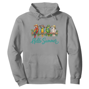 Hello Summer Parrots Hoodie Tropical Beach Vacation Graphic TS12 Sport Gray Print Your Wear