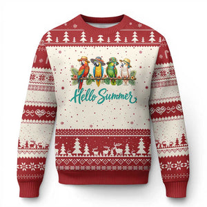 Hello Summer Parrots Ugly Christmas Sweater Tropical Beach Vacation Graphic