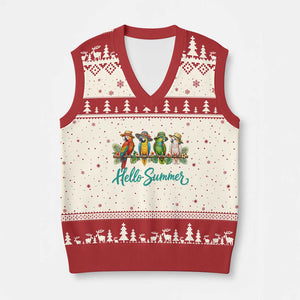 Hello Summer Parrots V-Neck Knit Sweater Vest Tropical Beach Vacation Graphic TS12 Beige Red Print Your Wear