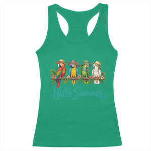 Hello Summer Parrots Racerback Tank Top Tropical Beach Vacation Graphic TS12 Irish Green Print Your Wear