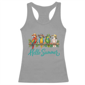 Hello Summer Parrots Racerback Tank Top Tropical Beach Vacation Graphic TS12 Sport Gray Print Your Wear