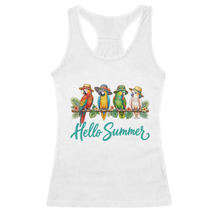 Hello Summer Parrots Racerback Tank Top Tropical Beach Vacation Graphic TS12 White Print Your Wear
