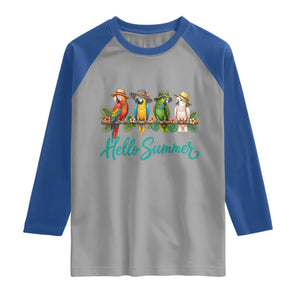 Hello Summer Parrots Raglan Shirt Tropical Beach Vacation Graphic TS12 Sport Gray Royal Print Your Wear