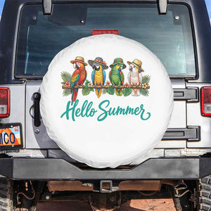 Hello Summer Parrots Spare Tire Cover Tropical Beach Vacation Graphic TS12 No hole White Print Your Wear