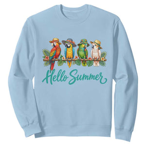 Hello Summer Parrots Sweatshirt Tropical Beach Vacation Graphic