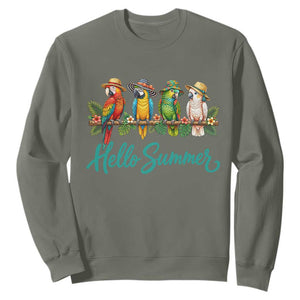 Hello Summer Parrots Sweatshirt Tropical Beach Vacation Graphic