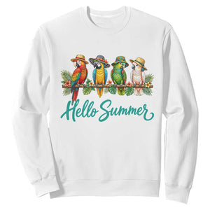 Hello Summer Parrots Sweatshirt Tropical Beach Vacation Graphic