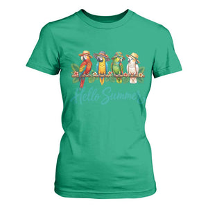 Hello Summer Parrots T Shirt For Women Tropical Beach Vacation Graphic TS12 Irish Green Print Your Wear