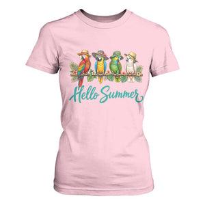 Hello Summer Parrots T Shirt For Women Tropical Beach Vacation Graphic TS12 Light Pink Print Your Wear