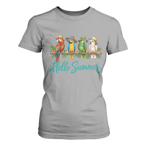 Hello Summer Parrots T Shirt For Women Tropical Beach Vacation Graphic TS12 Sport Gray Print Your Wear