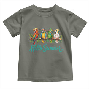 Hello Summer Parrots Toddler T Shirt Tropical Beach Vacation Graphic TS12 Military Green Print Your Wear