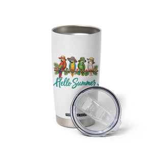 Hello Summer Parrots Tumbler Cup Tropical Beach Vacation Graphic TS12 Print Your Wear