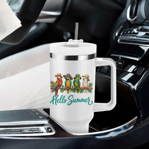 Hello Summer Parrots Tumbler With Handle Tropical Beach Vacation Graphic TS12 Print Your Wear