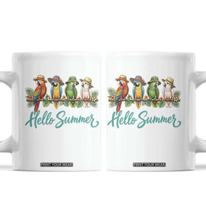 Hello Summer Parrots Coffee Mug Tropical Beach Vacation Graphic
