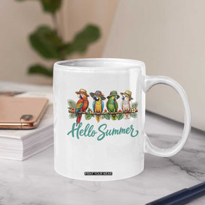 Hello Summer Parrots Coffee Mug Tropical Beach Vacation Graphic