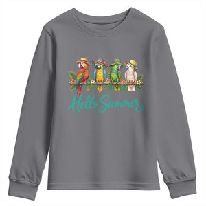 Hello Summer Parrots Youth Sweatshirt Tropical Beach Vacation Graphic TS12 Charcoal Print Your Wear