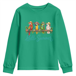 Hello Summer Parrots Youth Sweatshirt Tropical Beach Vacation Graphic TS12 Irish Green Print Your Wear