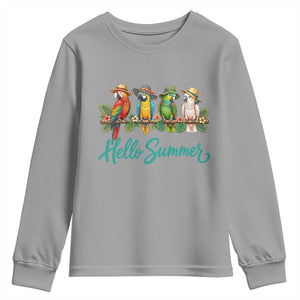 Hello Summer Parrots Youth Sweatshirt Tropical Beach Vacation Graphic TS12 Sport Gray Print Your Wear