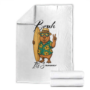 Bruh Its Summer Throw Blanket Funny Capybara Surfer Beach Vacation Gift