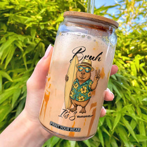Bruh Its Summer Glass Can Funny Capybara Surfer Beach Vacation Gift
