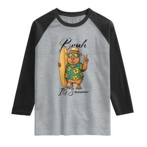 Bruh Its Summer Raglan Shirt Funny Capybara Surfer Beach Vacation Gift