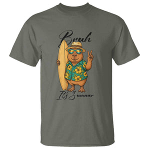 Bruh Its Summer T Shirt Funny Capybara Surfer Beach Vacation Gift TS12 Military Green Print Your Wear