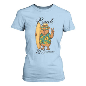 Bruh Its Summer T Shirt For Women Funny Capybara Surfer Beach Vacation Gift TS12 Light Blue Print Your Wear
