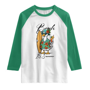 Bruh Its Summer Raglan Shirt Funny Hawaiian Goose Surfer Graphic TS12 White Kelly Green Print Your Wear