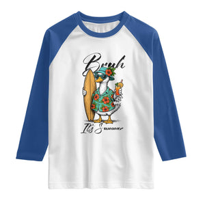 Bruh Its Summer Raglan Shirt Funny Hawaiian Goose Surfer Graphic TS12 White Royal Print Your Wear