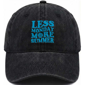 Less Monday More Summer Washed Cotton Baseball Cap Retro Beach Seashell Graphic