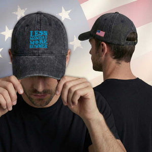 Less Monday More Summer Washed Cotton Baseball Cap Retro Beach Seashell Graphic