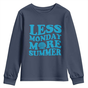 Less Monday More Summer Youth Sweatshirt Retro Beach Seashell Graphic