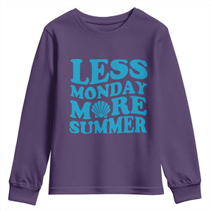 Less Monday More Summer Youth Sweatshirt Retro Beach Seashell Graphic