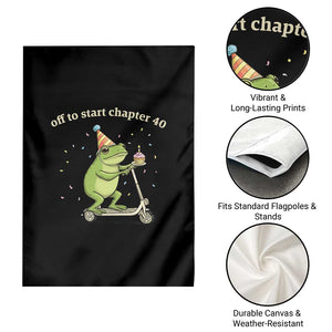 Off To Start Chapter 40 Garden Flag Funny Frog Scooter 40th Birthday Gift
