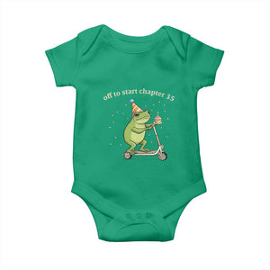 Off To Start Chapter 35 Baby Onesie Funny Frog Scooter 35th Birthday Gift