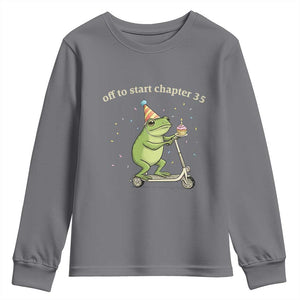 Off To Start Chapter 35 Youth Sweatshirt Funny Frog Scooter 35th Birthday Gift