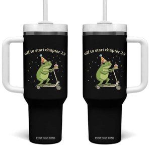 Off To Start Chapter 25 Tumbler With Handle Funny Frog Scooter 25th Birthday Gift
