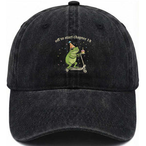 Off To Start Chapter 18 Washed Cotton Baseball Cap Funny Frog Scooter 18th Birthday Gift