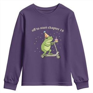 Off To Start Chapter 18 Youth Sweatshirt Funny Frog Scooter 18th Birthday Gift