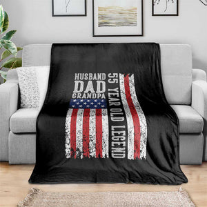 Husband Dad Grandpa 55 Year Old Legend Throw Blanket American Flag Birthday Gift