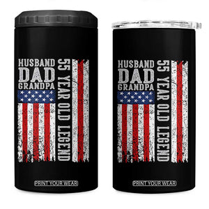 Husband Dad Grandpa 55 Year Old Legend 4 in 1 Can Cooler Tumbler American Flag Birthday Gift