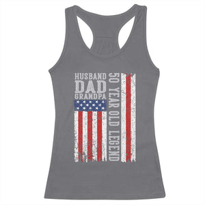 Husband Dad Grandpa 50 Year Old Legend Racerback Tank Top American Flag Birthday Gift