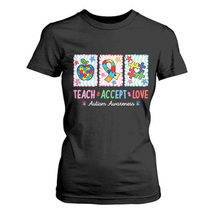 Autism Acceptance Support T Shirt For Women Teach Accept Love