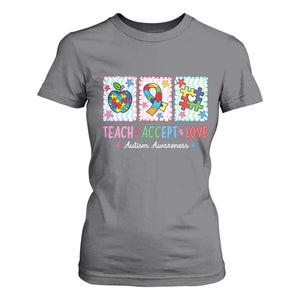 Autism Acceptance Support T Shirt For Women Teach Accept Love